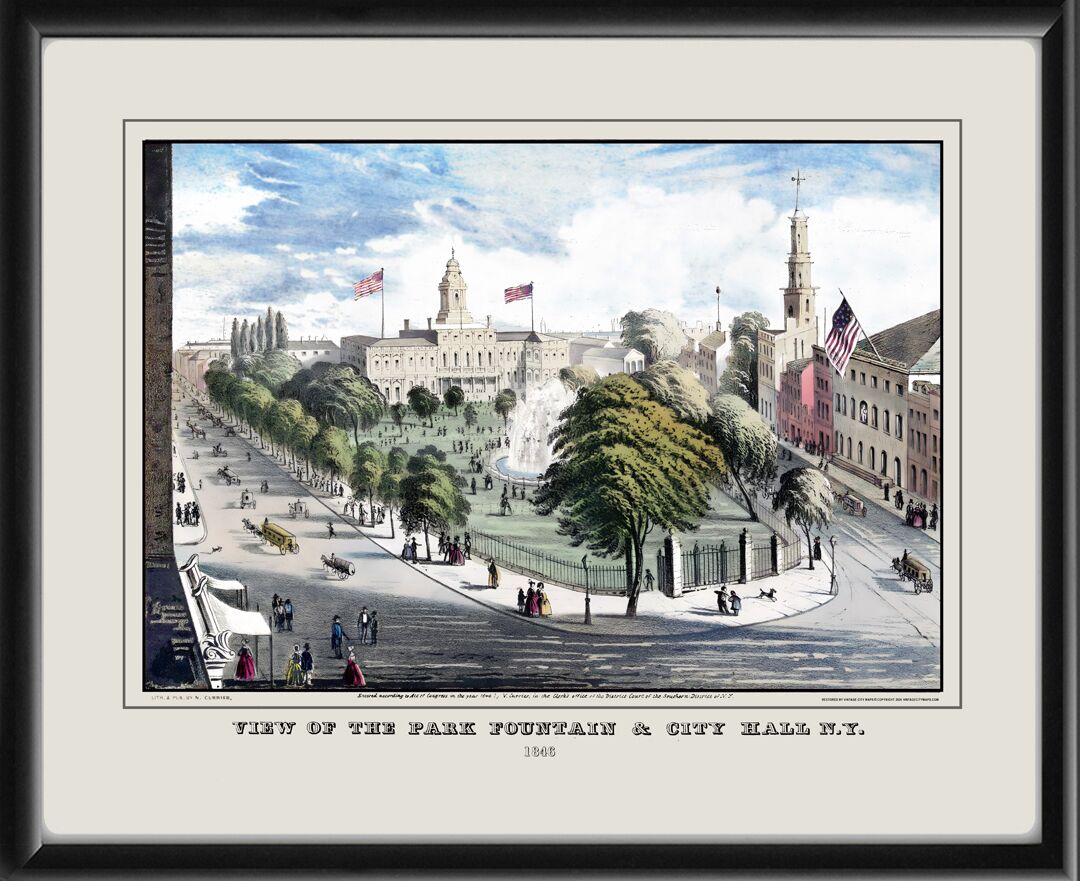 City Hall - View of the park and fountain1846 Nathaniel Currier