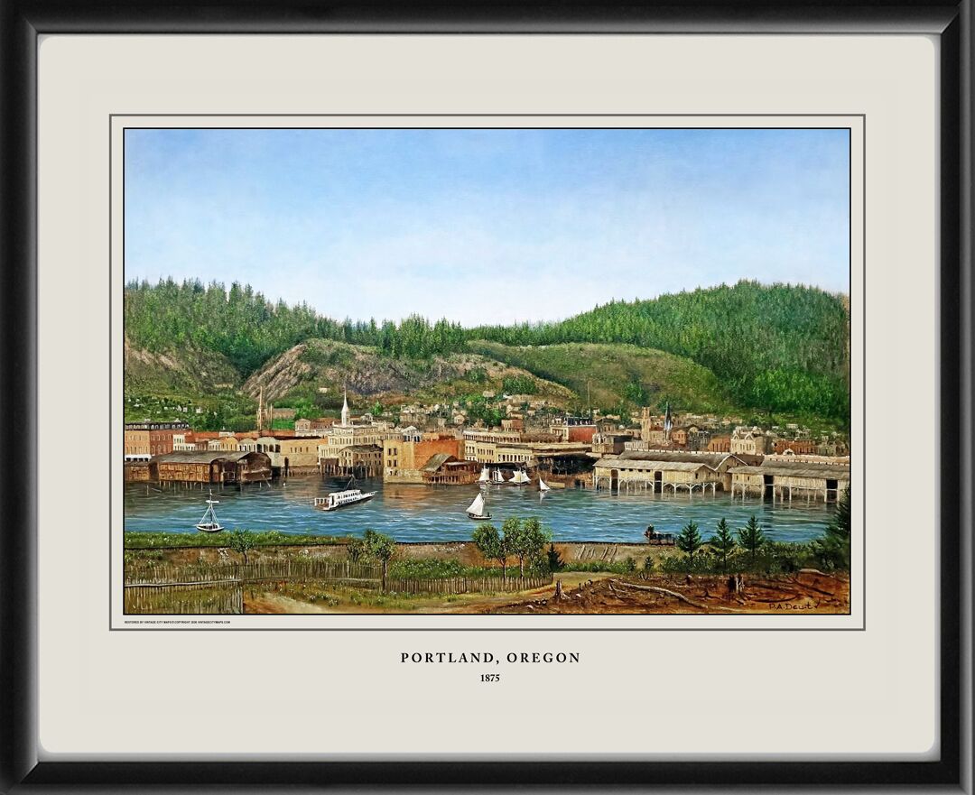 Portland OR 1875 Early portland waterfront D. A. Doud