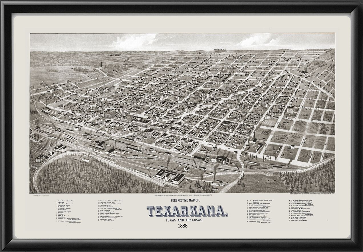 Texarkana TX 1888 TM Birds Eye View Map