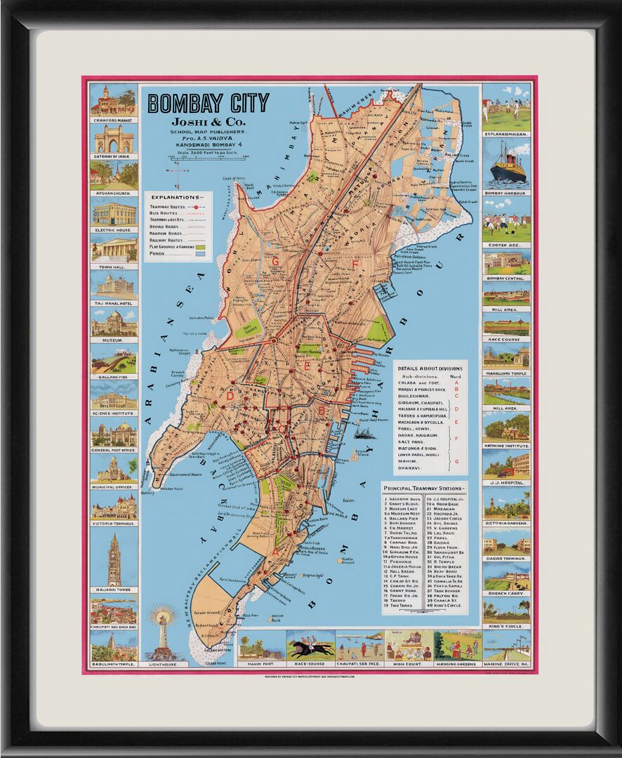 Bombay (Mumbai) India 1947 Map