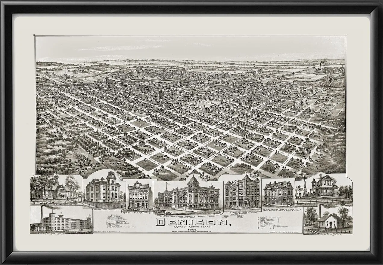 Denison TX 1891 TM Birds Eye View Map