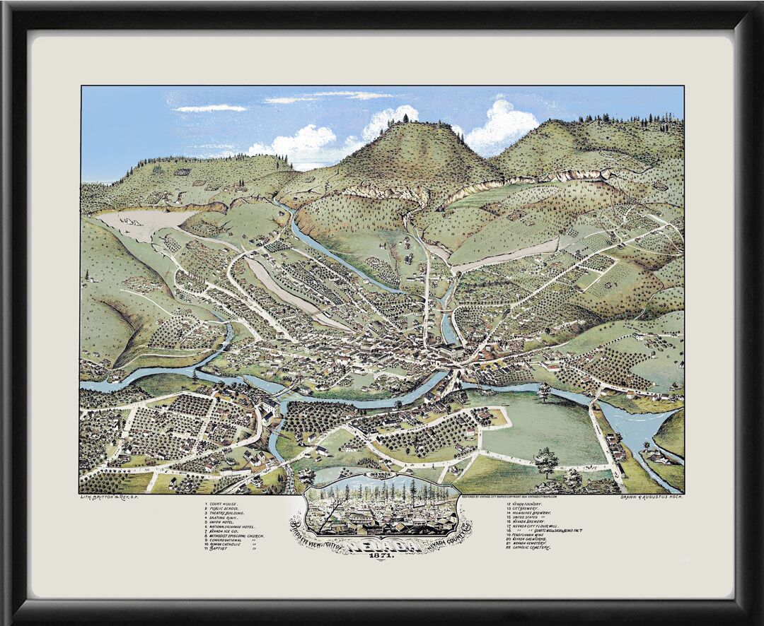 Nevada City CA 1871 Birds Eye View Map