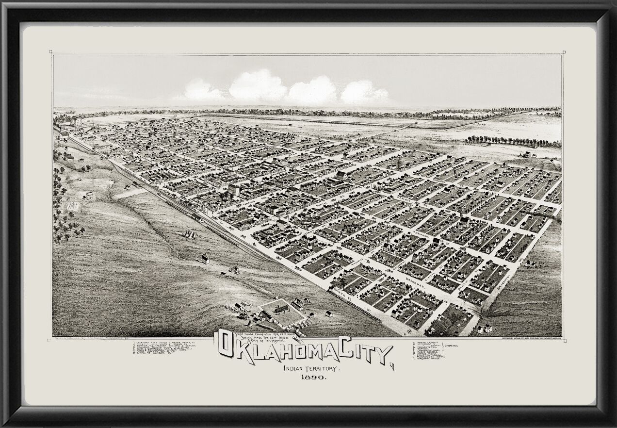 Oklahoma City OK 1890 TM Fowler TM Bird's Eye View Map