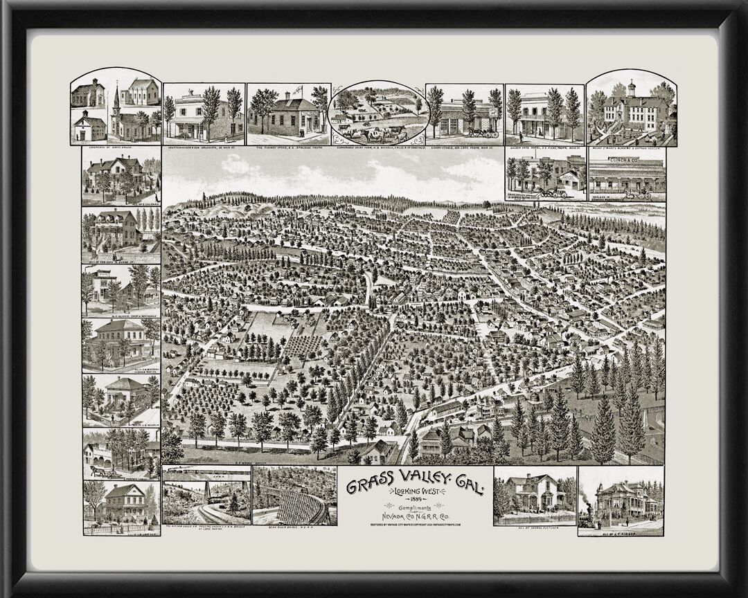Grass Valley CA 1889 RSMoore TM Bird's Eye View Map