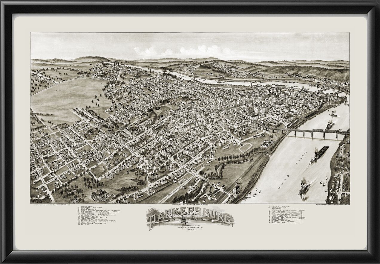 Parkersburg WV 1899 TM Fowler TM Birds Eye View Map