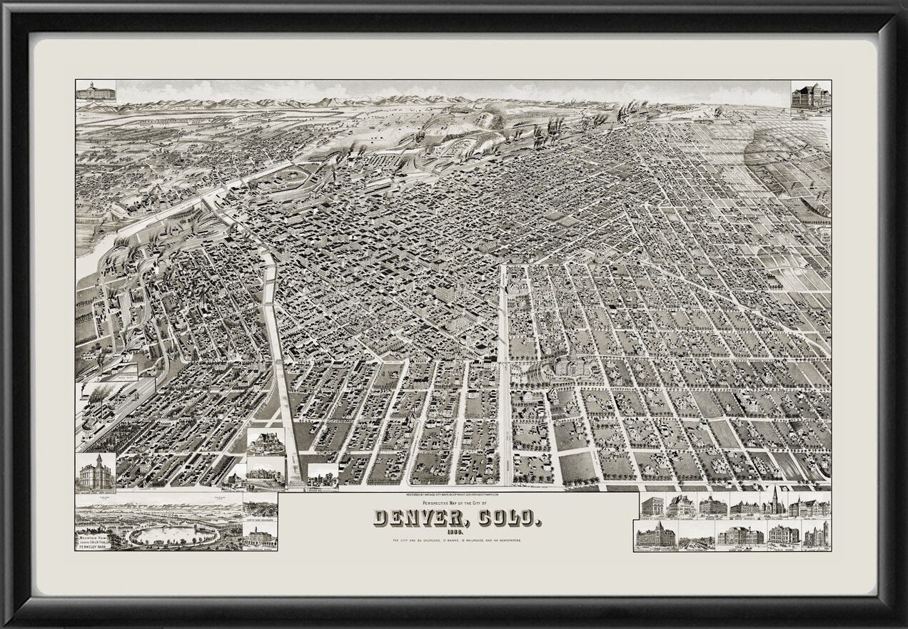 Denver CO 1889 Henry Wellge TM Birds Eye View Map