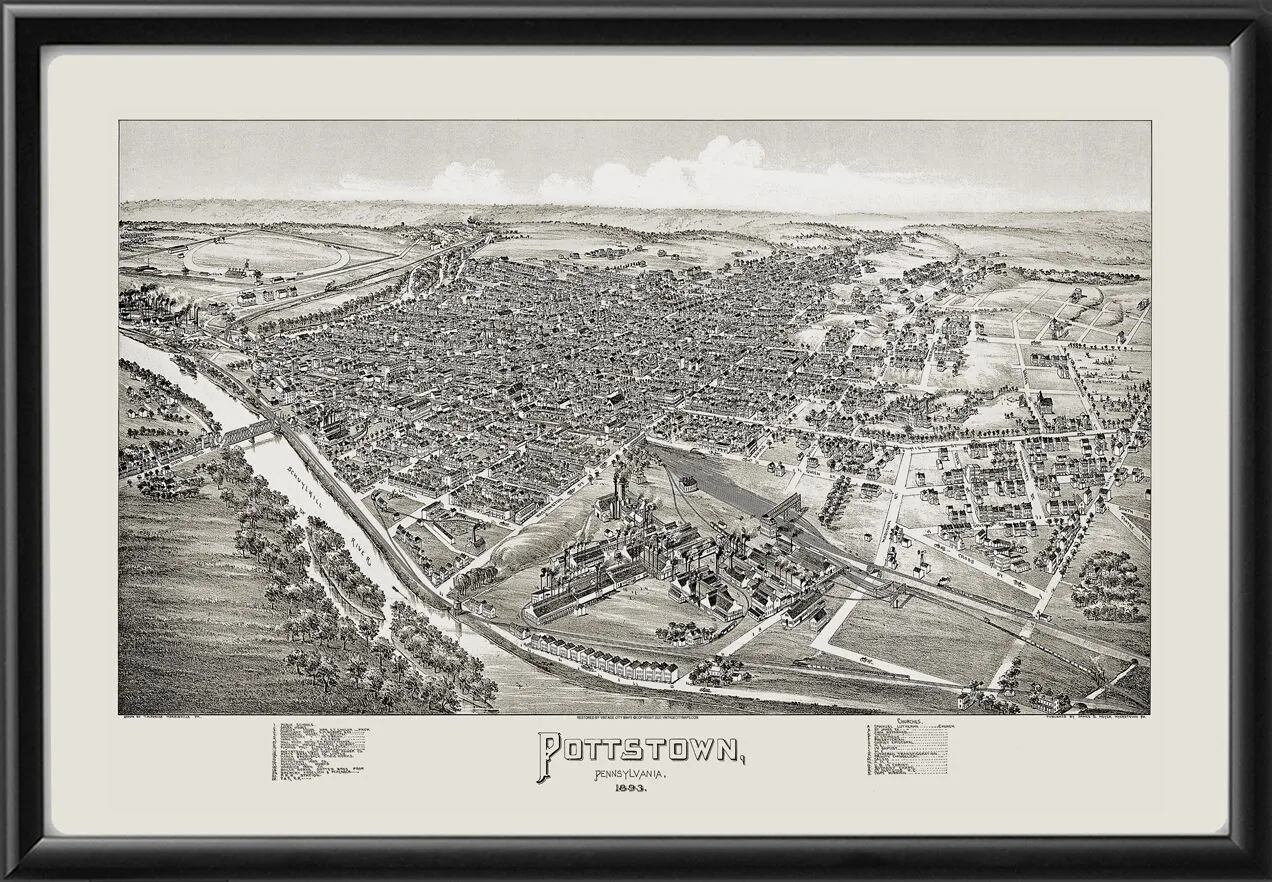 Pottstown PA 1893 TM Fowler TM Birds Eye View Map