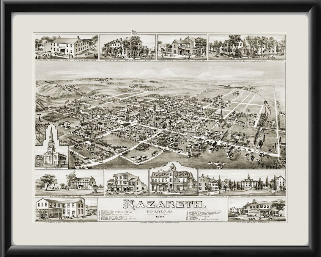 Nazareth PA 1885 O.H. Bailey TM Birds Eye View Map