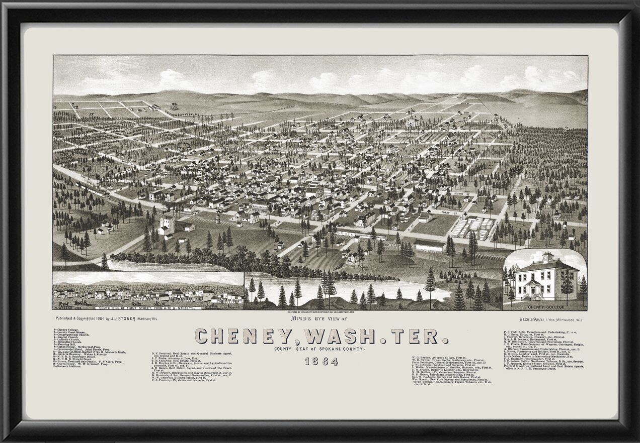 Cheney WA 1884 HHWellge TM Birds Eye View Map
