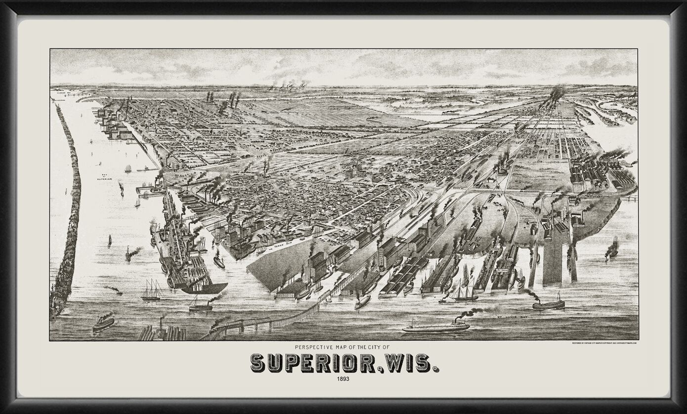 Superior WI 1893 Wellge TM Bird's Eye View Map