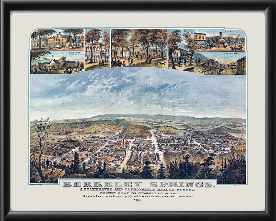 Berkeley Springs WV 1889 John Moray TM Birds Eye View Map