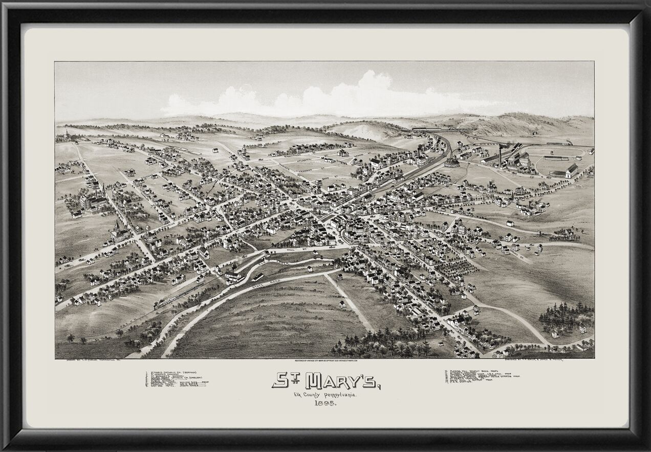 St. Mary's PA 1895 TMFowler TM Birds Eye View Map