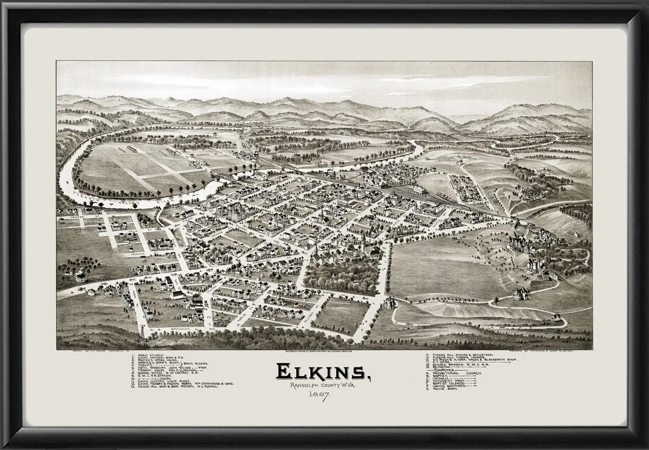 Elkins WV 1897 TMFowler TM Birds Eye View Map