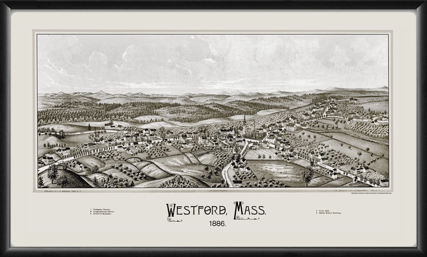 Westford MA 1886 LRBurleigh Tm Bird's Eye View Map