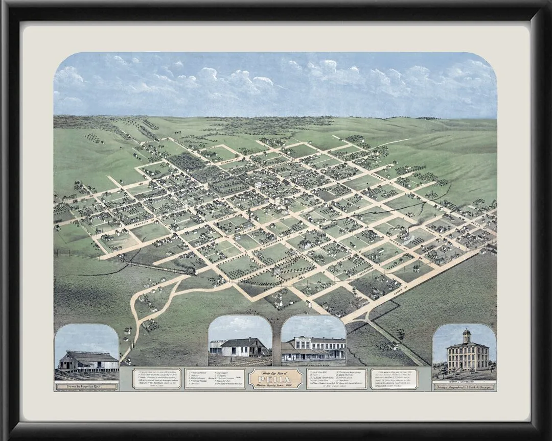 Pella IA 1869 Augustus Koch TM Bird's Eye View Map