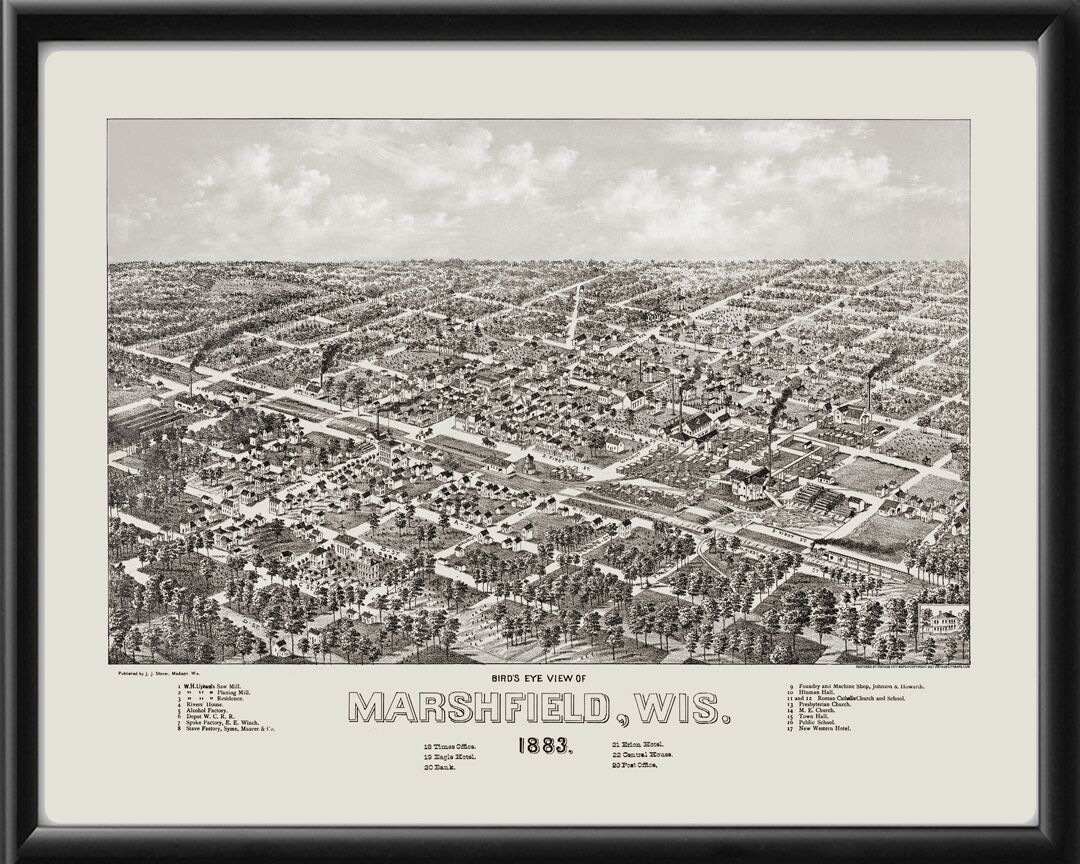 Marshfield WI 1883 JJStoner TM Bird's Eye View Map