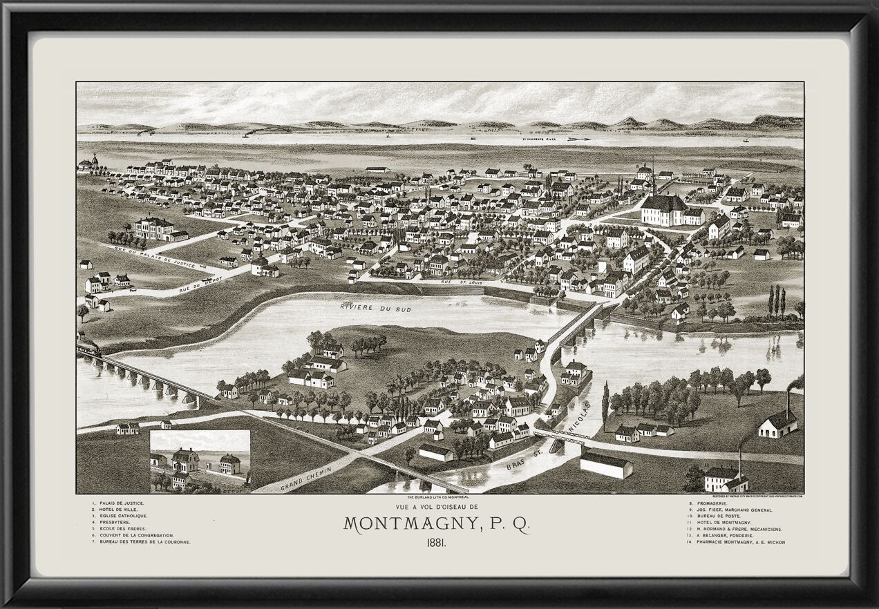 Montmagny Quebec Canada 1881 Bird's Eye View Map