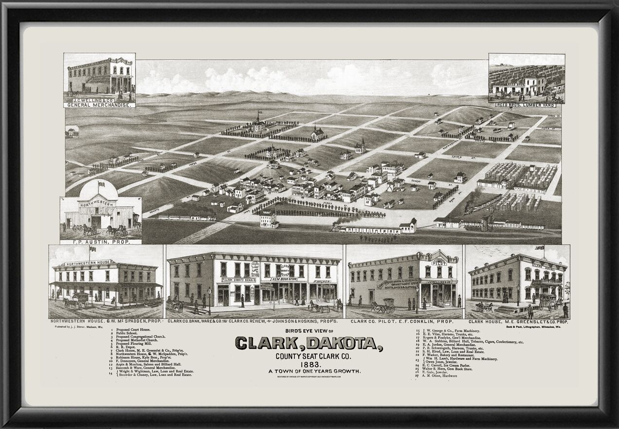 Clark SD 1883 JJStoner TM Birds Eye View Map