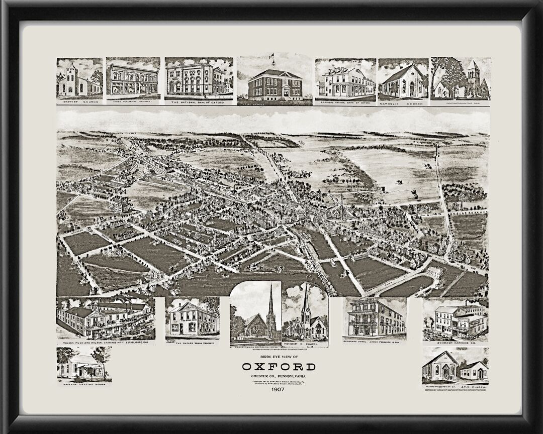 Oxford PA 1907 Fowler& Kelly TM Birds Eye View Map