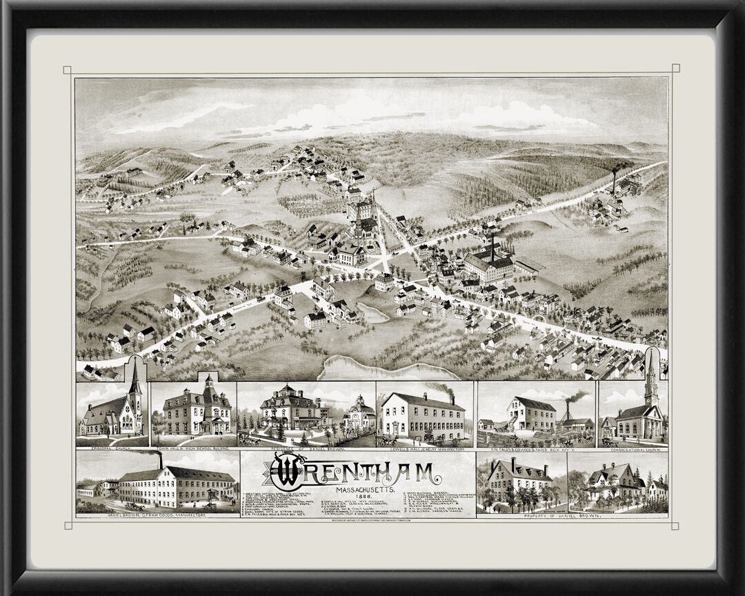 Wrentham MA 1888 OHBailey TM Bird's Eye View Map