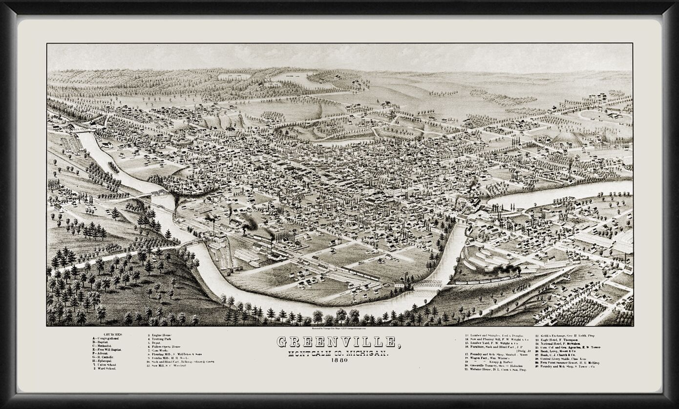 Greenville MI 1880JJStoner TM Bird's Eye View Map