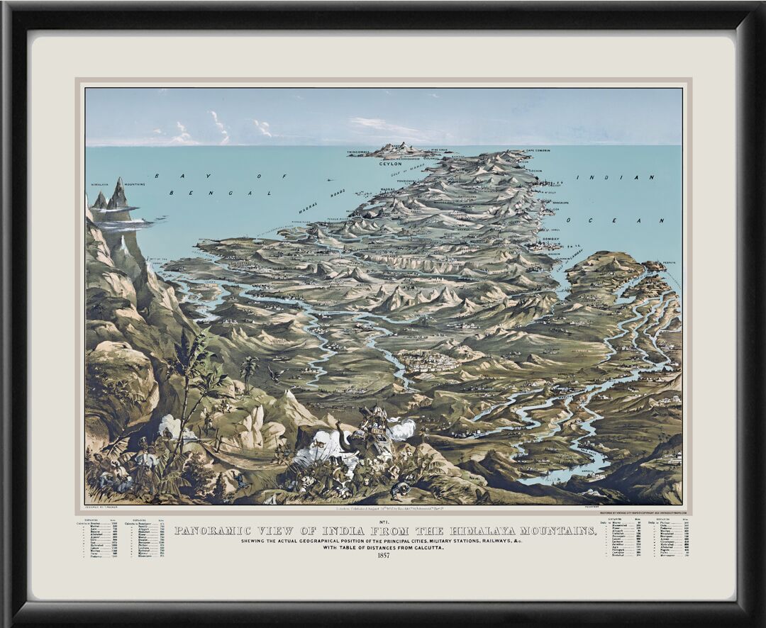 India View From the Himalaya Mountains 1857 Bird's Eye View Map