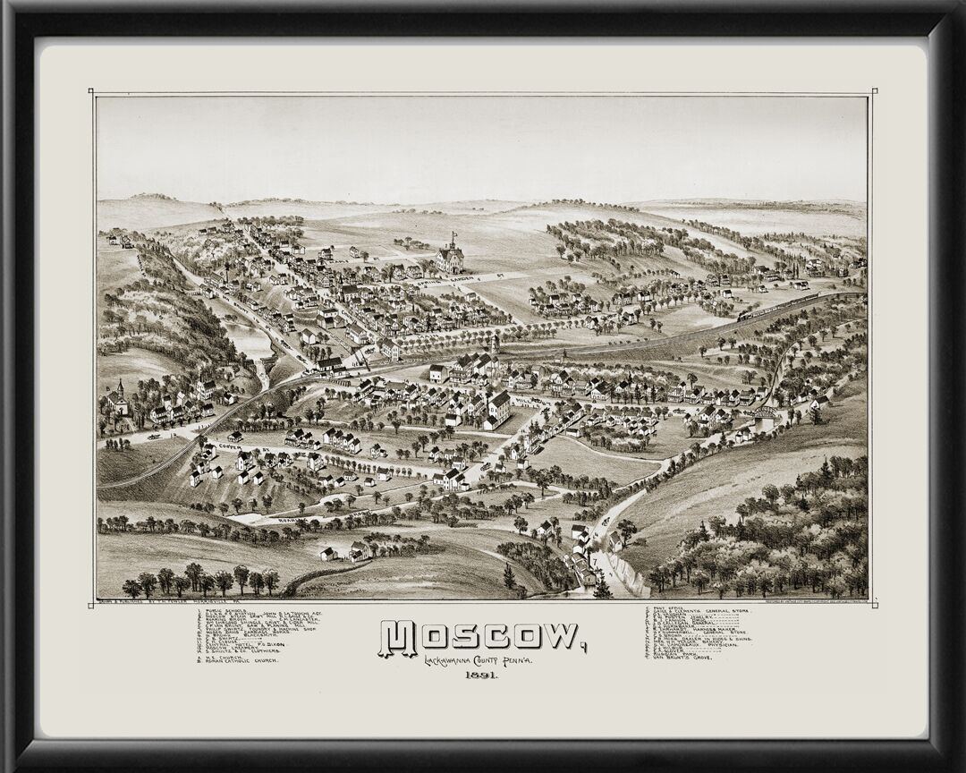 Moscow PA 1891 TMFowler TM Birds Eye View Map