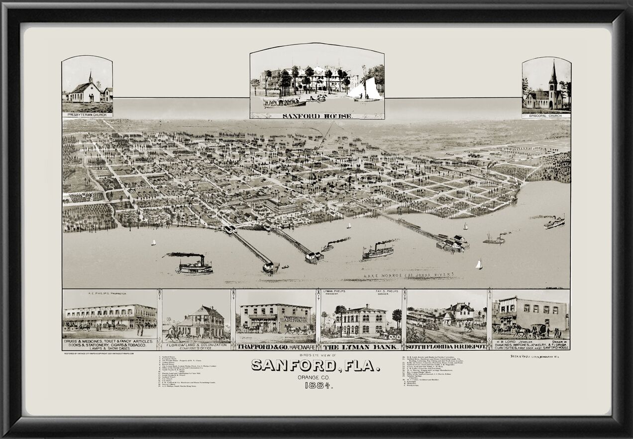 Sanford FL 1884 Henry Wellge Birds Eye View Map