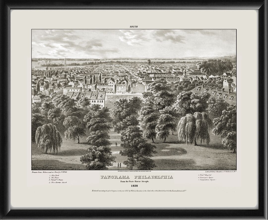 Philadelphia PA 1838 J. C. Wild looking south