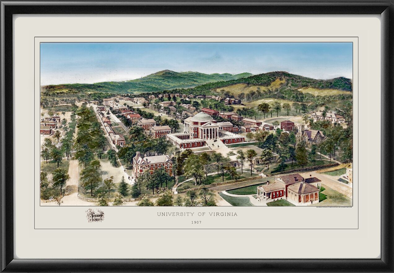 University of Virginia 1907 Restored Birds Eye View Map