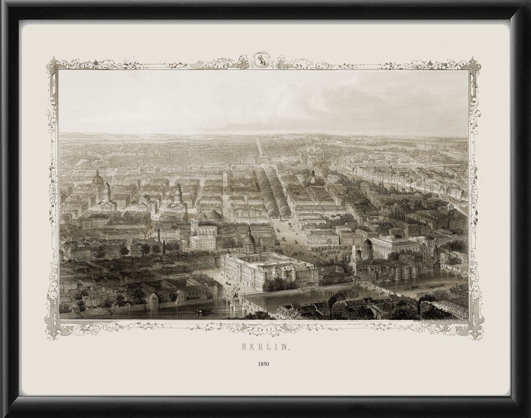 Berlin Germany 1850 Restored Bird's Eye View Map