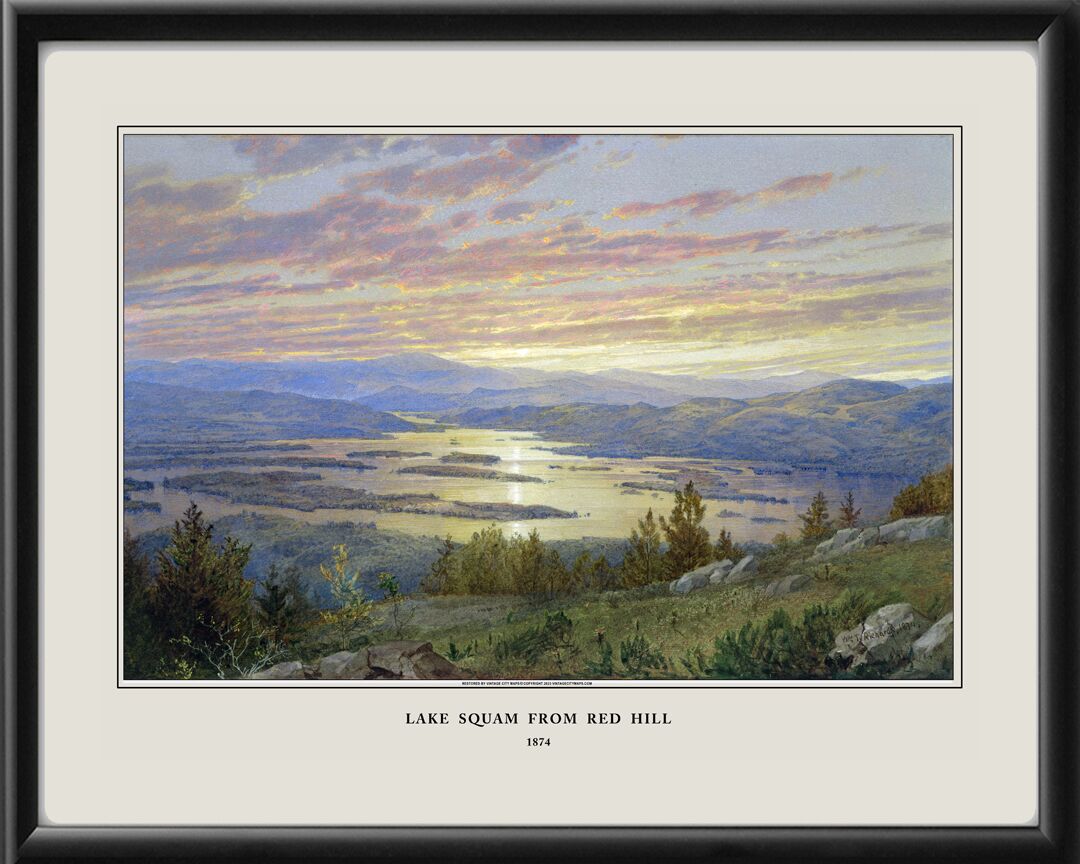 Lake Squam from Red Hill NH 1874 William Trost Richards Tm Bird's Eye View Map