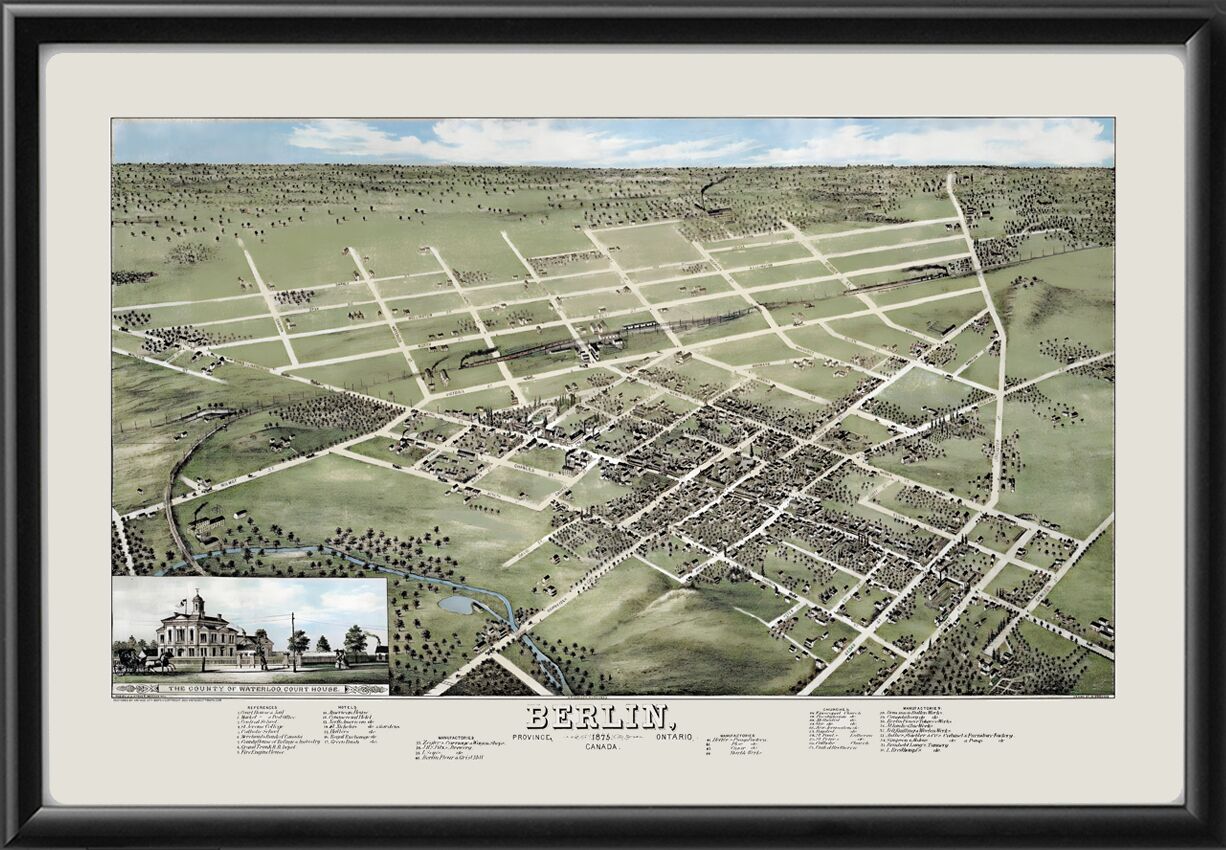 Berlin (Kitchener) Ontario 1875 (Color) Birds Eye View Map
