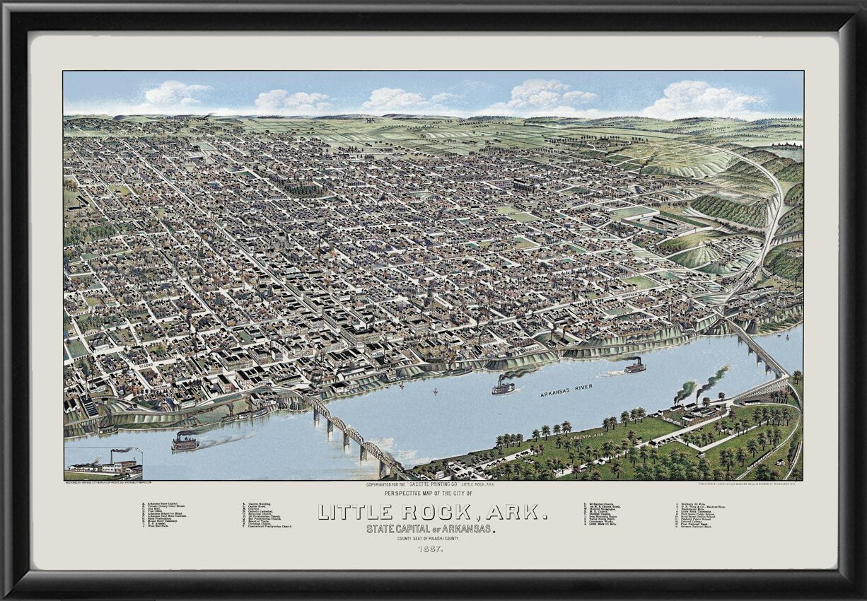 Little Rock AR 1887 Henry Wellge Color TM Birdseye View Map