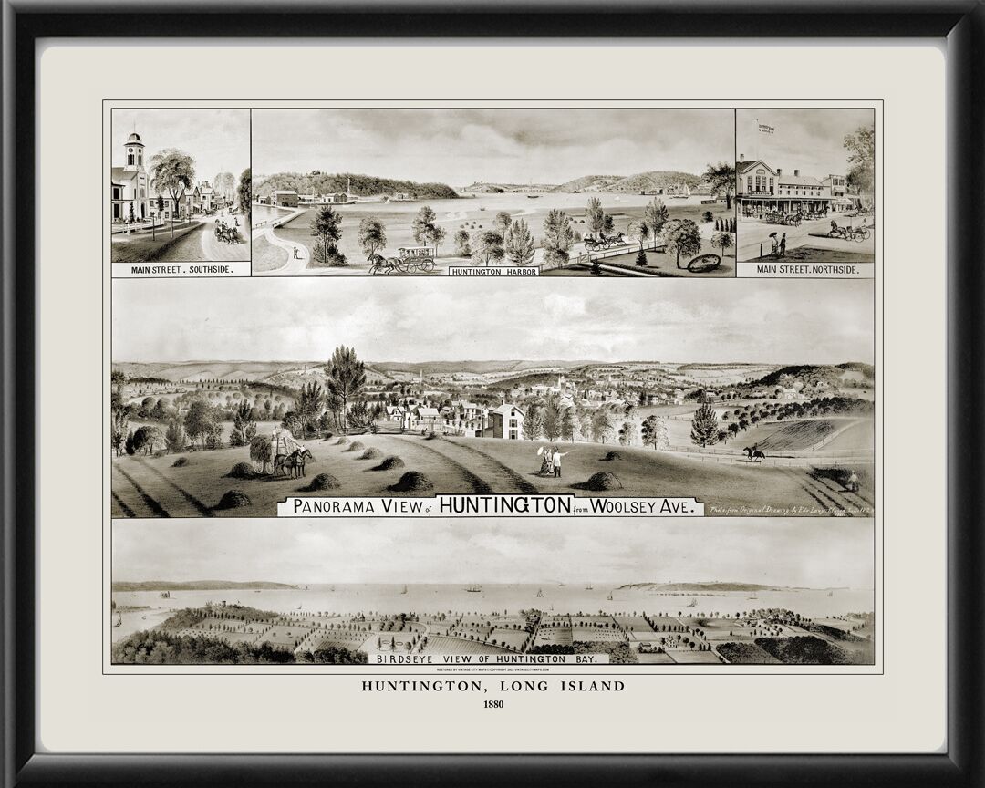 Huntington Long Island NY Edward Lange 1881 TM Birds Eye View Map