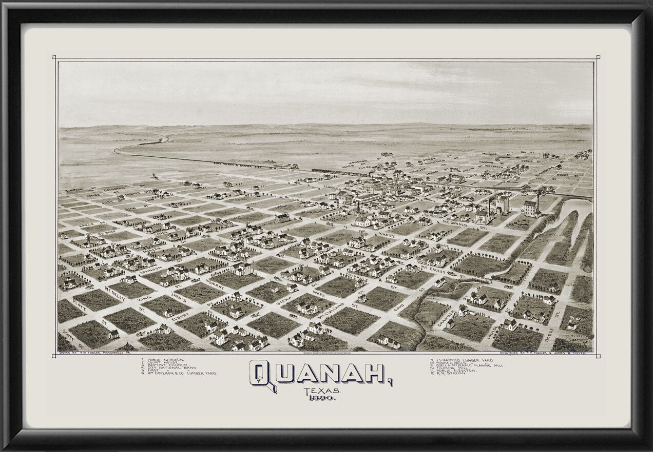 Quanah TX 1890Fowler TM Birds Eye View Map