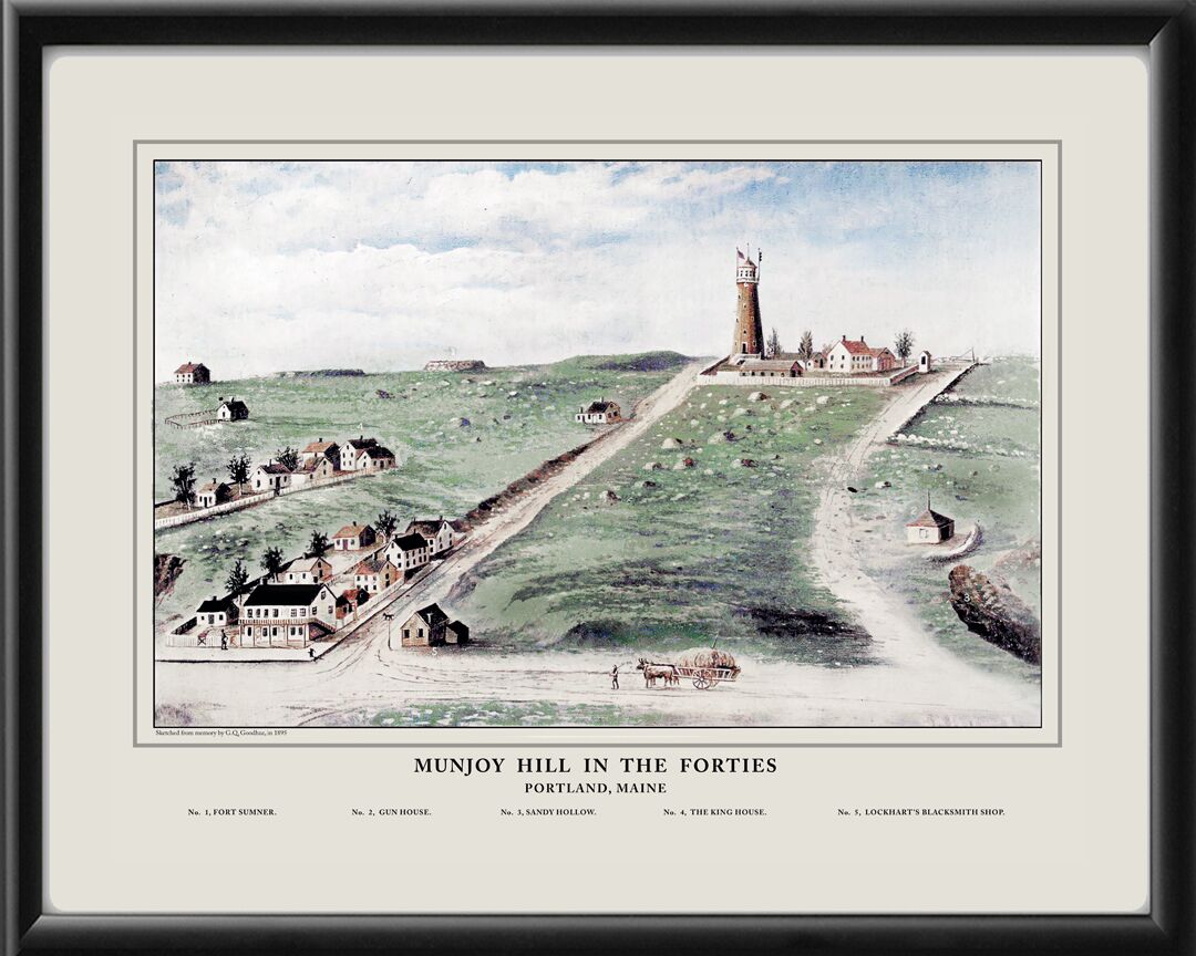 Munjoy Hill - Portland ME 1840 Birds Eye View Map