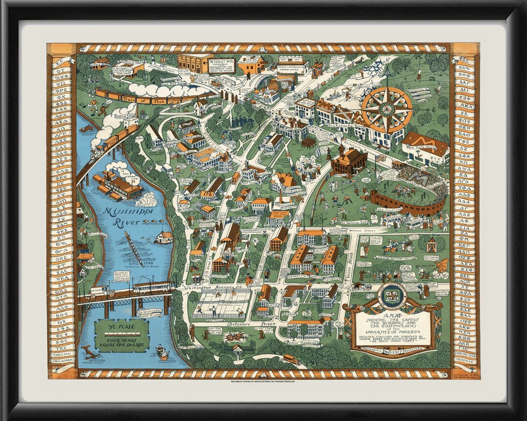 University of Minnesota 1927 Birds Eye View Map