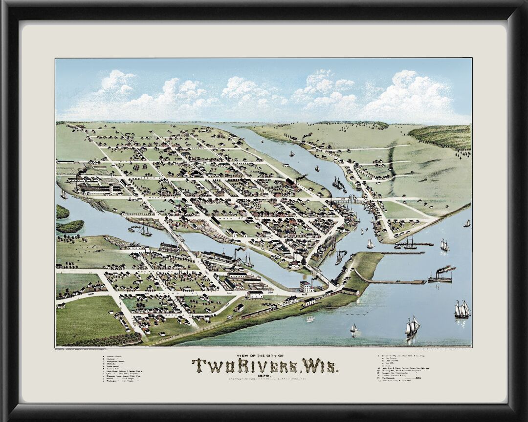 Two Rivers WI 1879 Birds Eye View Map