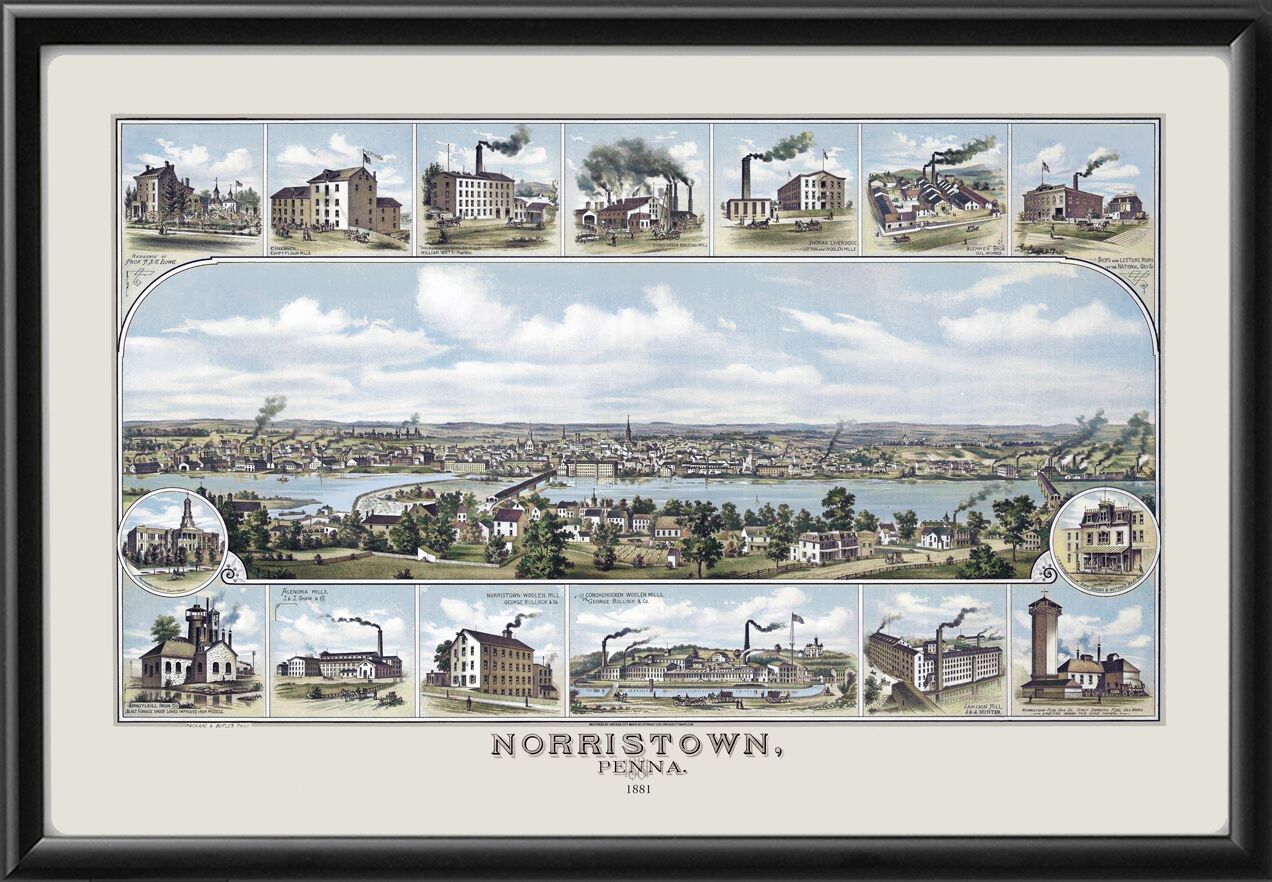 Norristown PA 1881 Birds Eye View Map