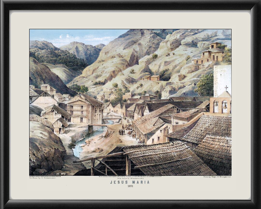 Jesus Maria CA 1851 Birds Eye View Map