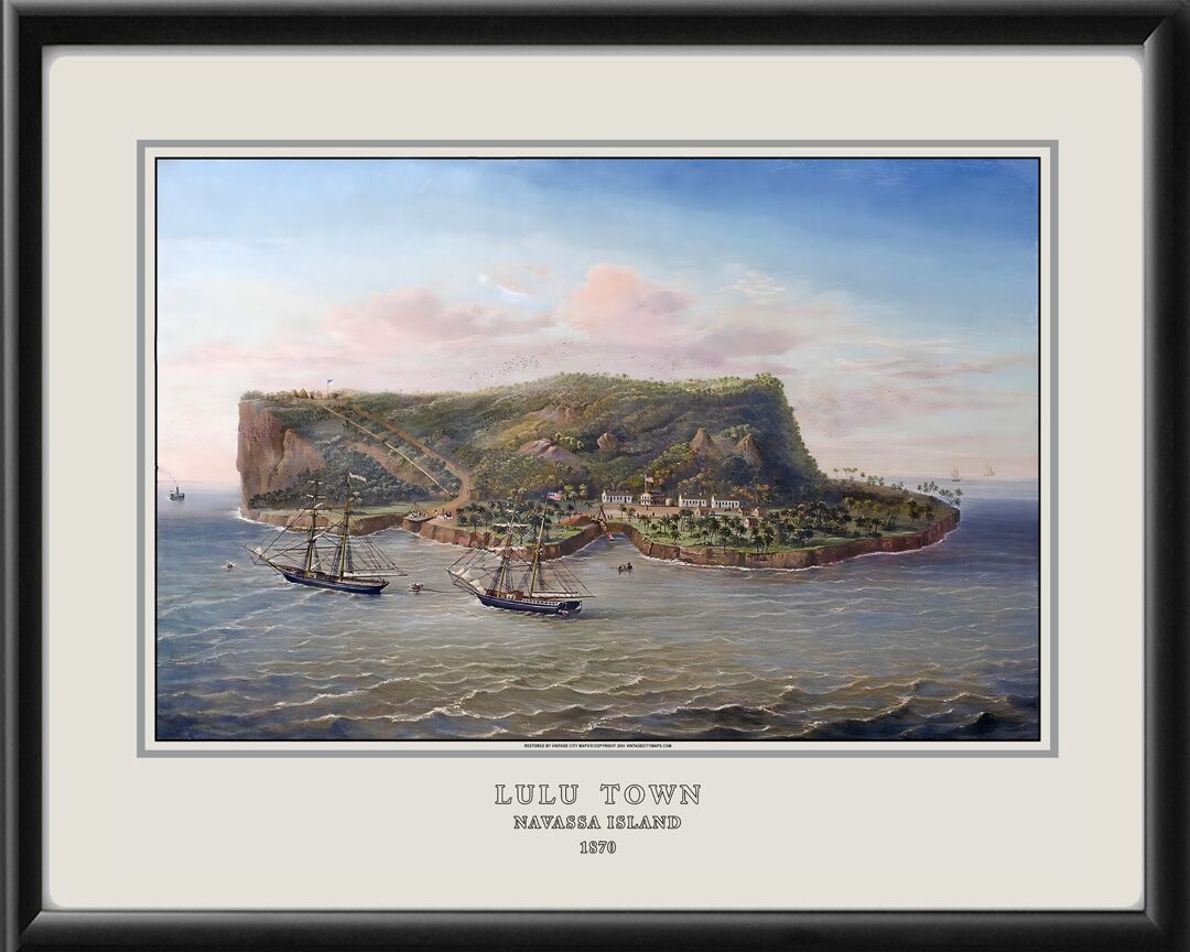 Lulu Town Navassa Island  1870 Restored Birds Eye View Map