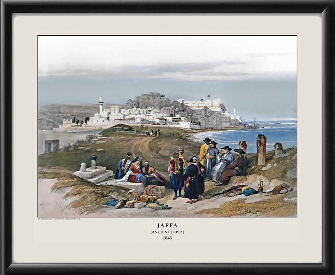 Jaffa (Ancient Joppa) Israel 1843 Restored Map