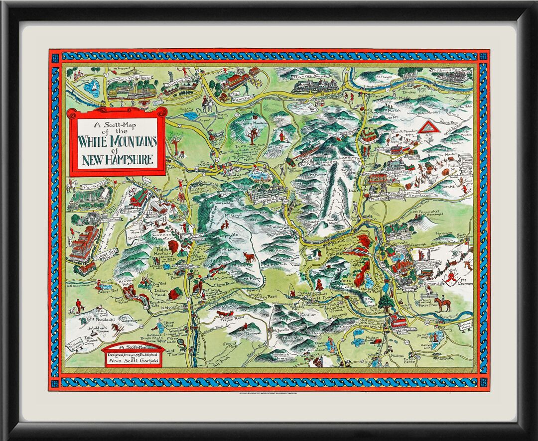 White Mountains NH 1959 Birds Eye View Map