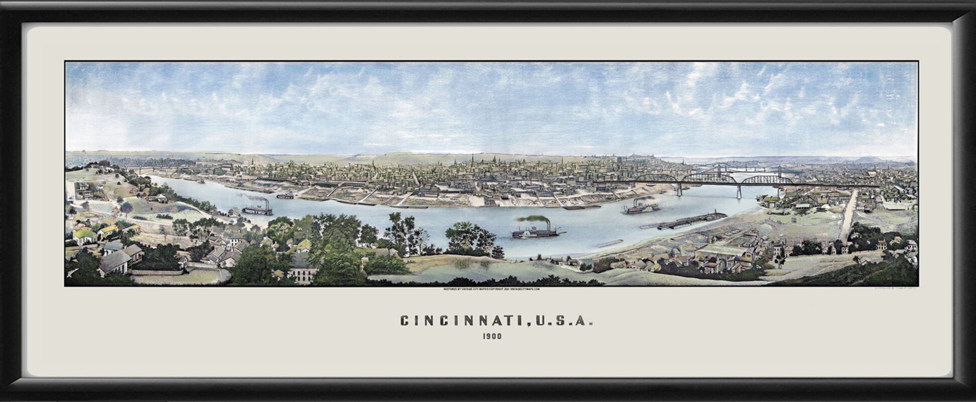 Cincinnati OH 1880 Birds Eye View Map