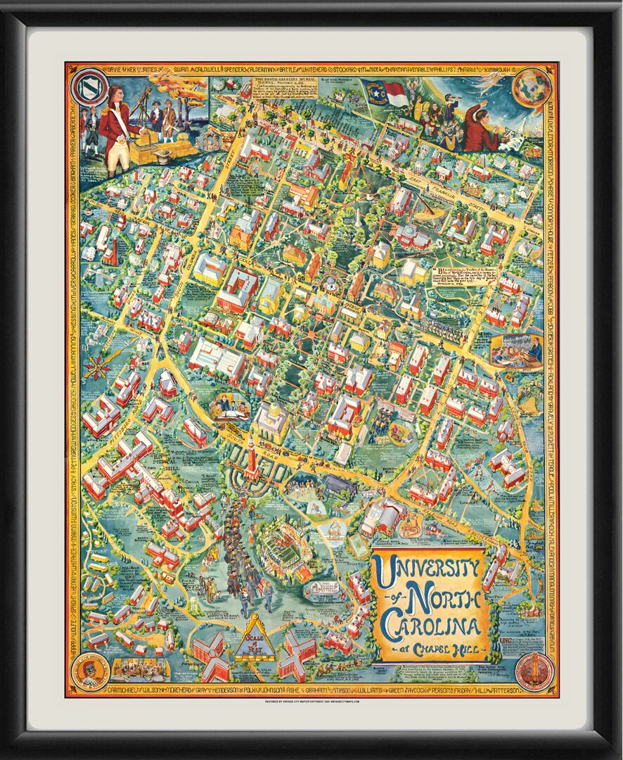 University of North Carolina, Chapel Hill 1962 Birds Eye View Map