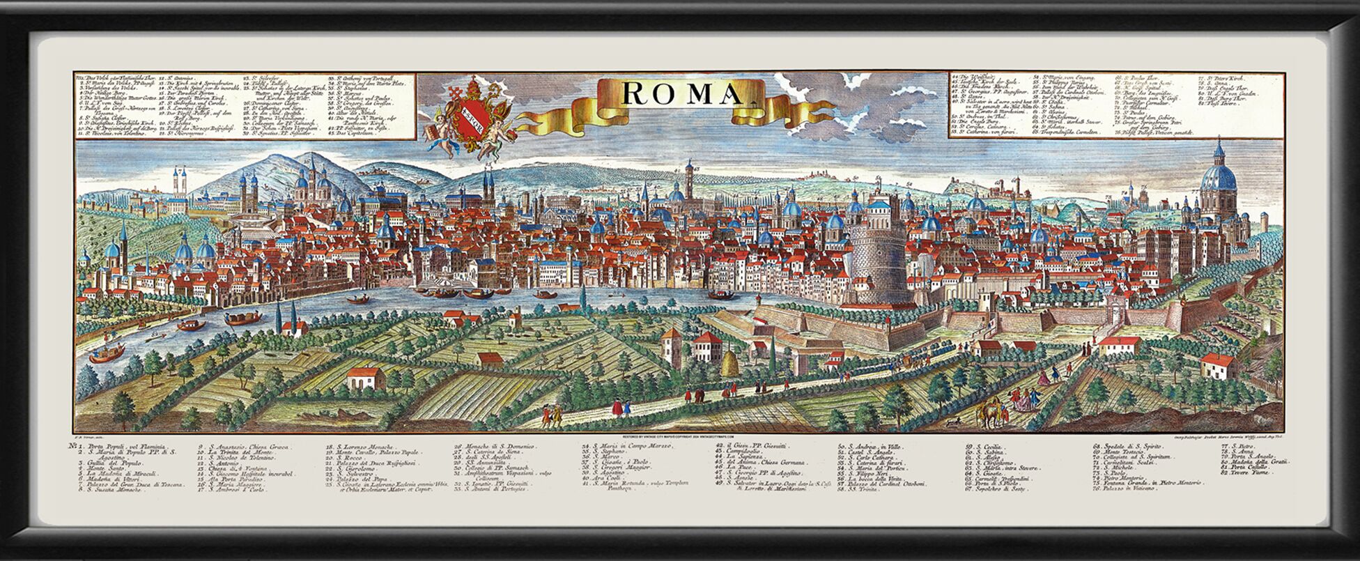 Rome Italy 1730 Birds Eye View Map