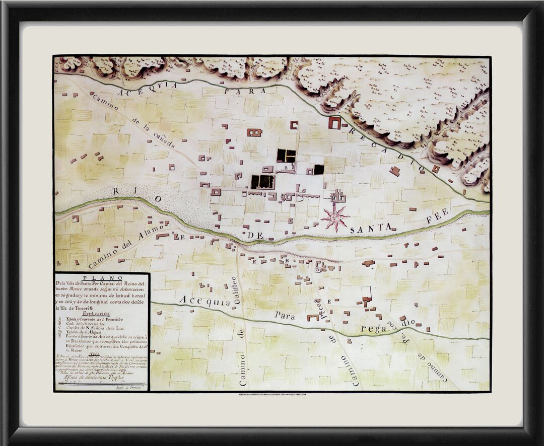 Santa Fe NM 1766 Birds Eye View Map