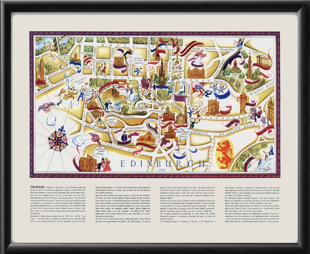 Edinburgh Scotland 1938 Pictorial Map