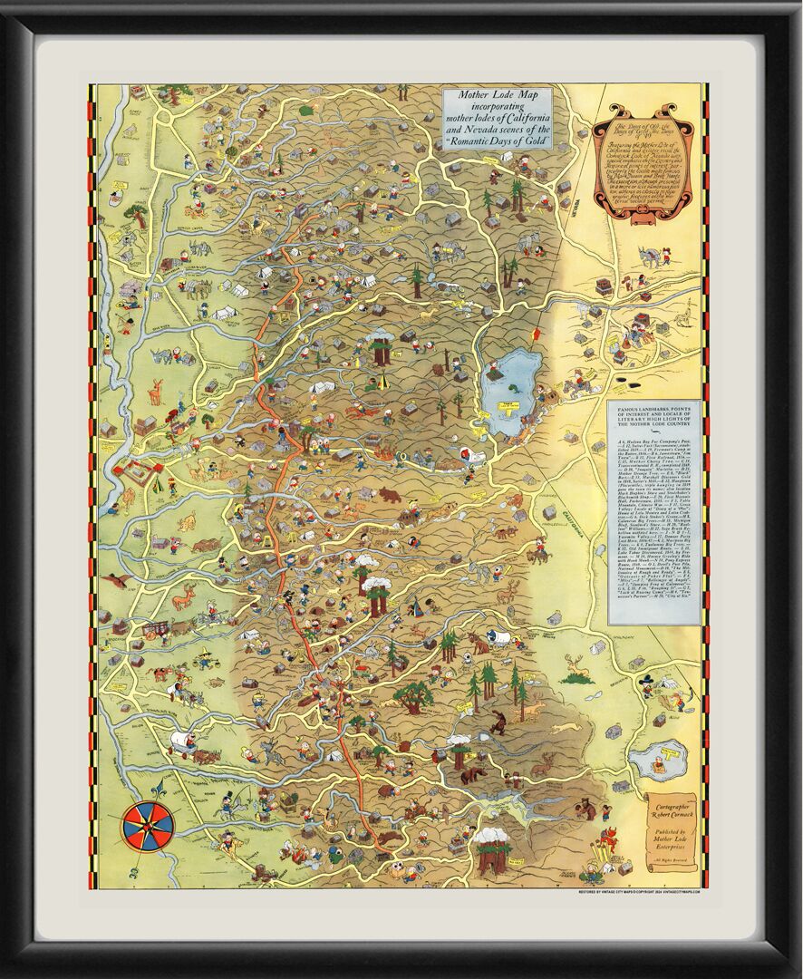 Mother Lode Map of California and Nevada 1931 Bird's Eye View Map